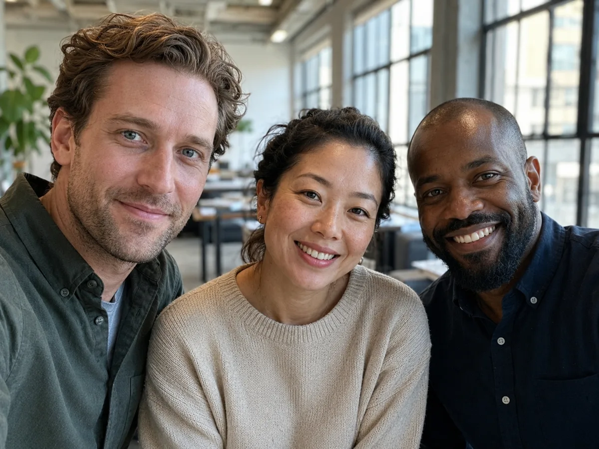 Three-person portrait before enhancement