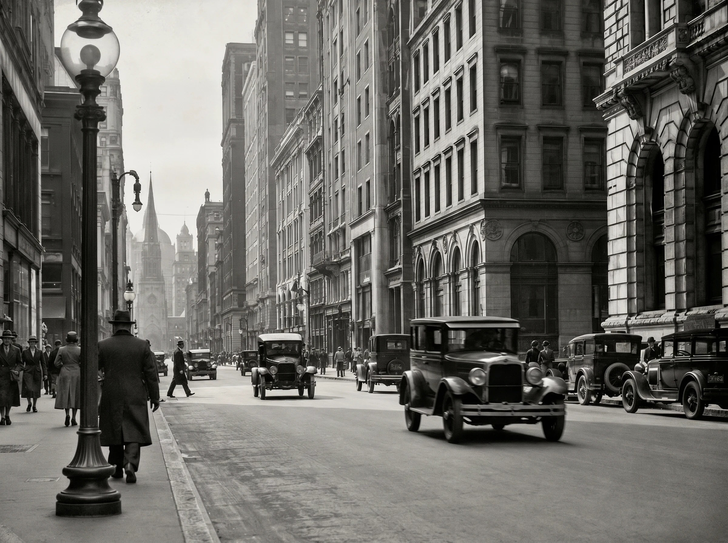 Historic street photograph used to verify high-resolution restoration routing: Restored result